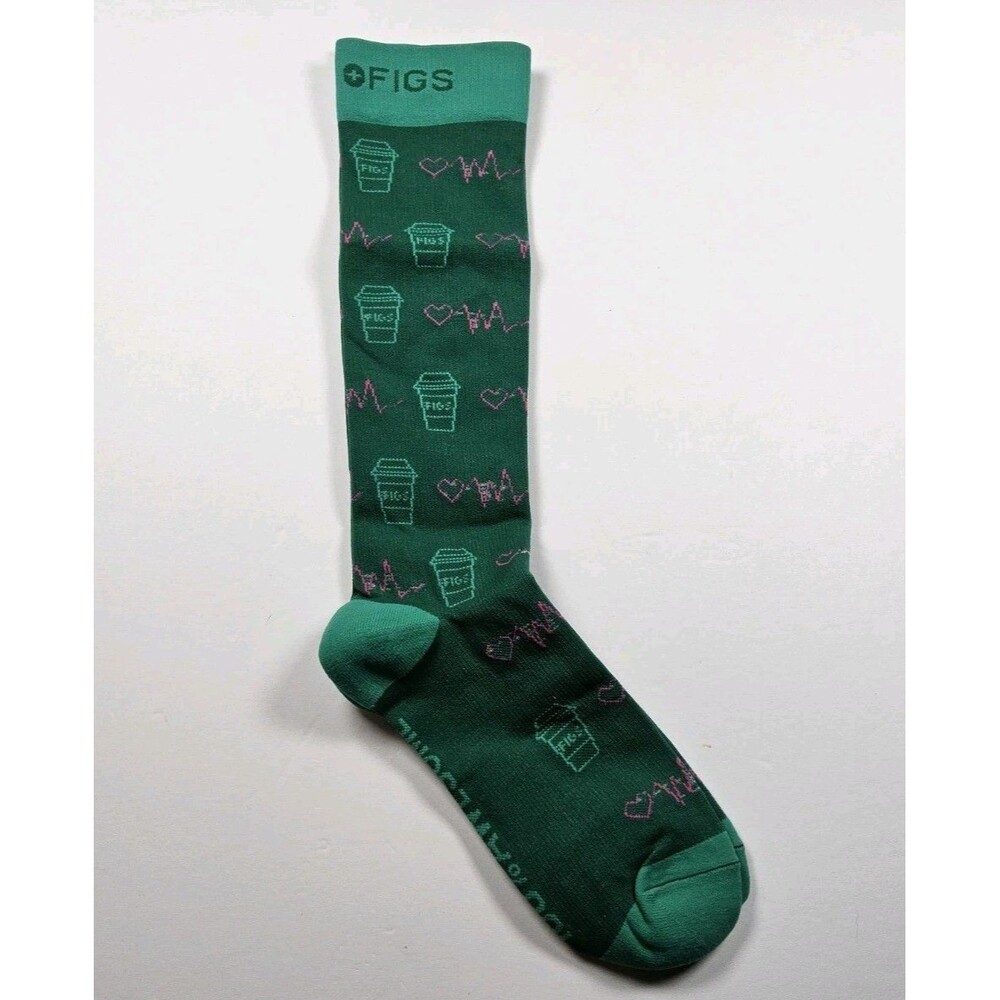 FIGS Compression 100% Awesome Coffee Heartbeat Socks Size S